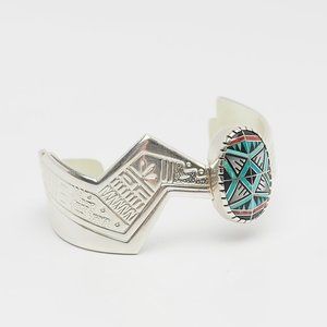 Vintage sterling silver inlaid gemstones modern Roderick Tenorio Relios bracelet